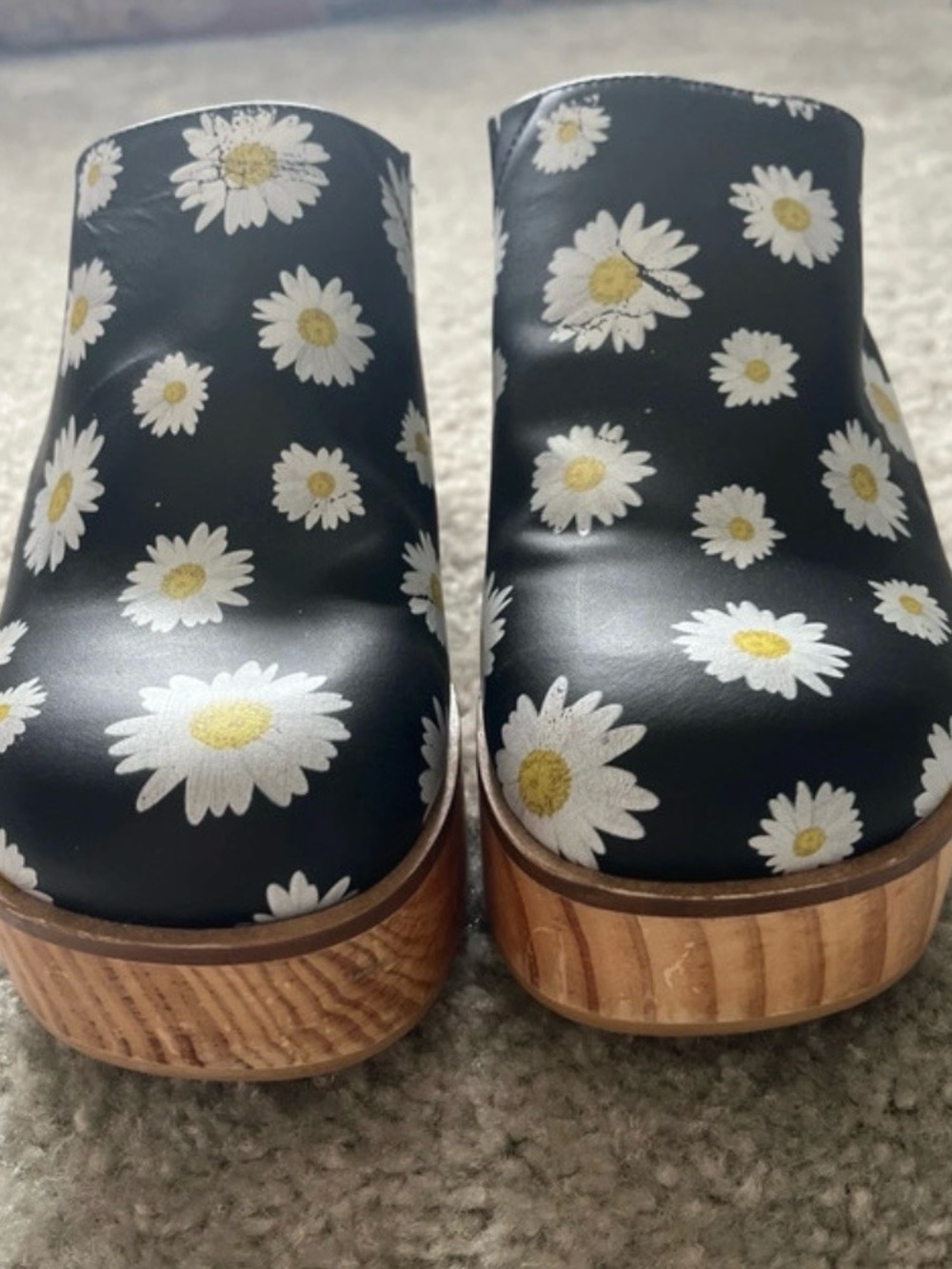 Free People Conversational Black Daisy Platform Wooden Clogs 8 - Picture 3 of 16